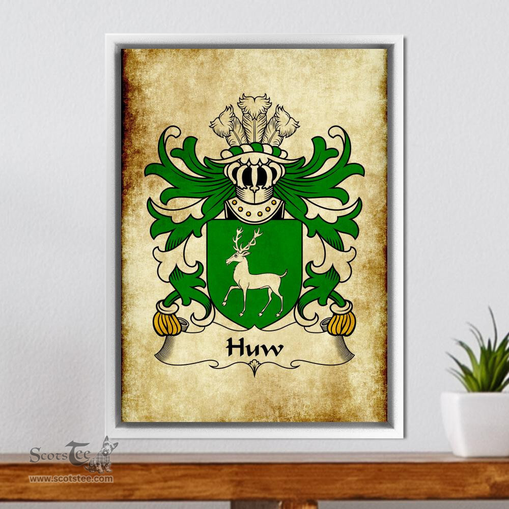 ScotsTee Shop Welsh Huw (AP LLYWELYN AP MAREDUDD) Coat of Arms Family Crest Welsh Framed Canvas Print