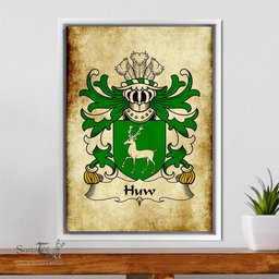 ScotsTee Shop Welsh Huw (AP LLYWELYN AP MAREDUDD) Coat of Arms Family Crest Welsh Framed Canvas Print