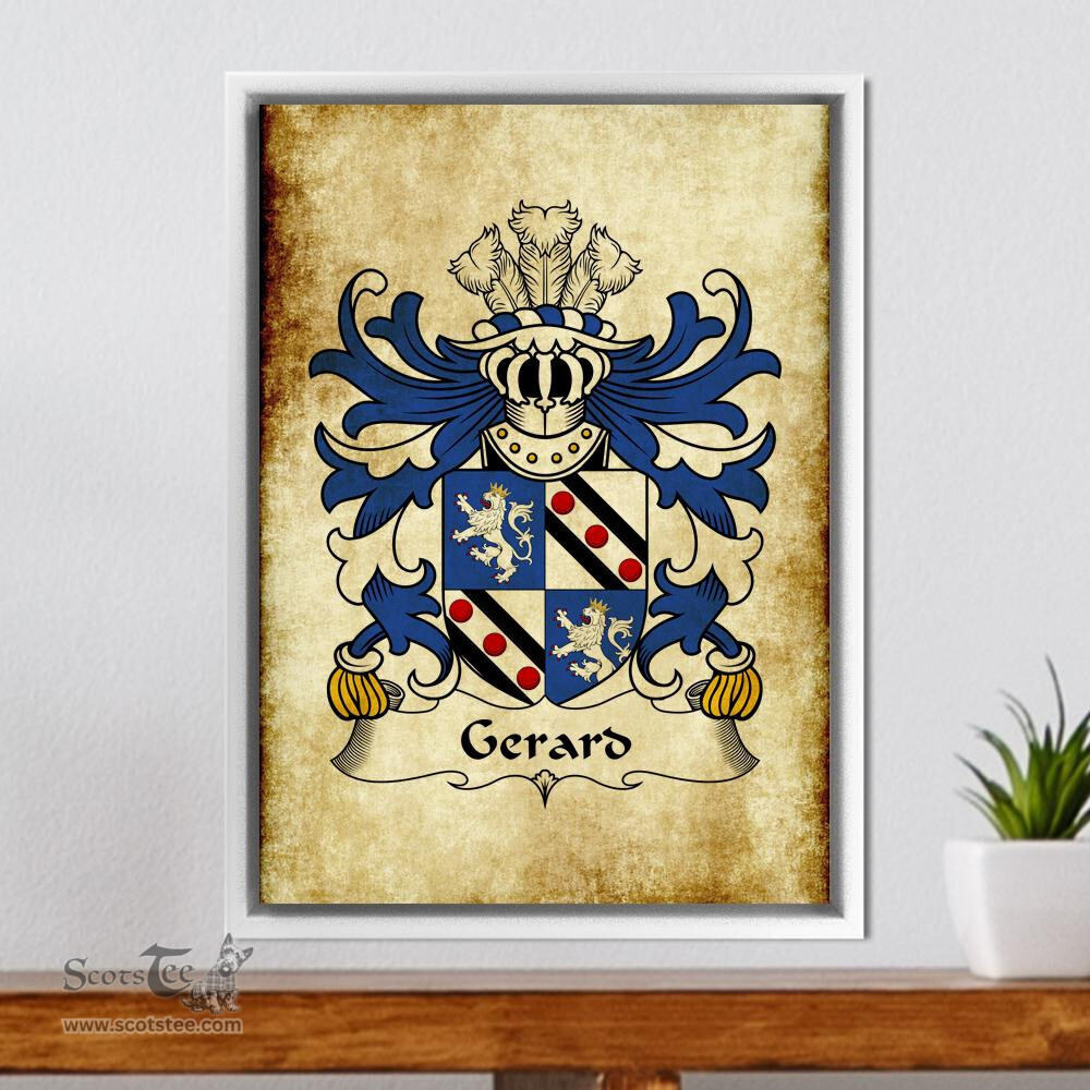 ScotsTee Shop Welsh Gerard (of Cheshire, Daughter m. Wynn of Gwydir) Coat of Arms Family Crest Welsh Framed Canvas Print