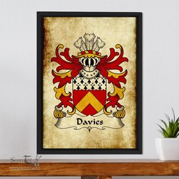 ScotsTee Shop Welsh Davies (of Caerhun, Caernarfonshire) Coat of Arms Family Crest Welsh Framed Canvas Print