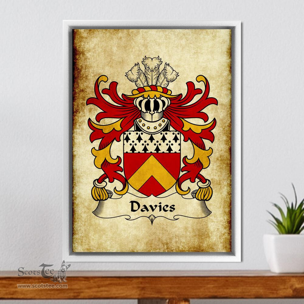 ScotsTee Shop Welsh Davies (of Caerhun, Caernarfonshire) Coat of Arms Family Crest Welsh Framed Canvas Print