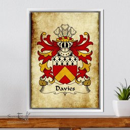 ScotsTee Shop Welsh Davies (of Caerhun, Caernarfonshire) Coat of Arms Family Crest Welsh Framed Canvas Print