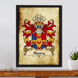 ScotsTee Shop Welsh Henry (AP GWILYM AP THOMAS) Coat of Arms Family Crest Welsh Framed Canvas Print