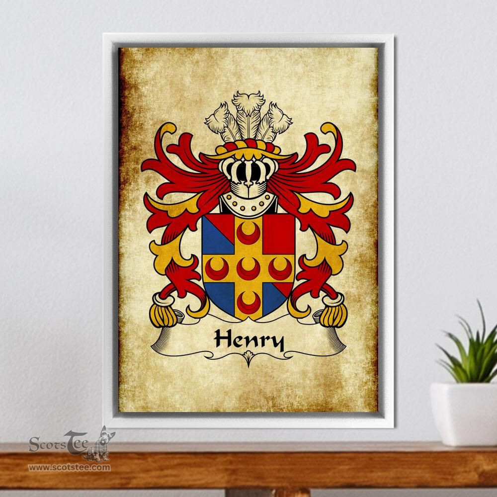 ScotsTee Shop Welsh Henry (AP GWILYM AP THOMAS) Coat of Arms Family Crest Welsh Framed Canvas Print