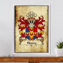 ScotsTee Shop Welsh Henry (AP GWILYM AP THOMAS) Coat of Arms Family Crest Welsh Framed Canvas Print