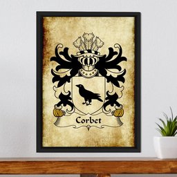 ScotsTee Shop Welsh Corbet (Shropshire, Medieval Welsh Rolls) Coat of Arms Family Crest Welsh Framed Canvas Print