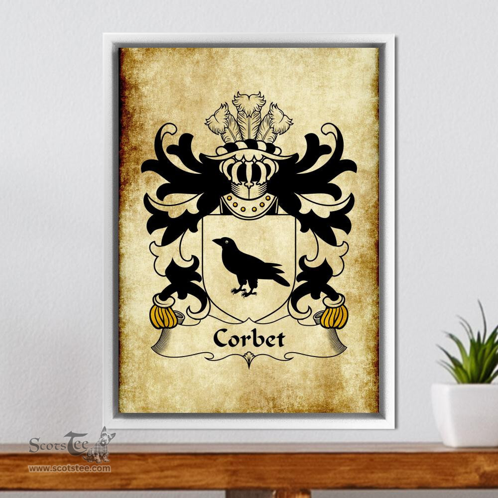 ScotsTee Shop Welsh Corbet (Shropshire, Medieval Welsh Rolls) Coat of Arms Family Crest Welsh Framed Canvas Print