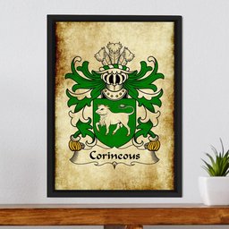 ScotsTee Shop Welsh Corineous (Duke of Cornwall, Companion of Brutus) Coat of Arms Family Crest Welsh Framed Canvas Print