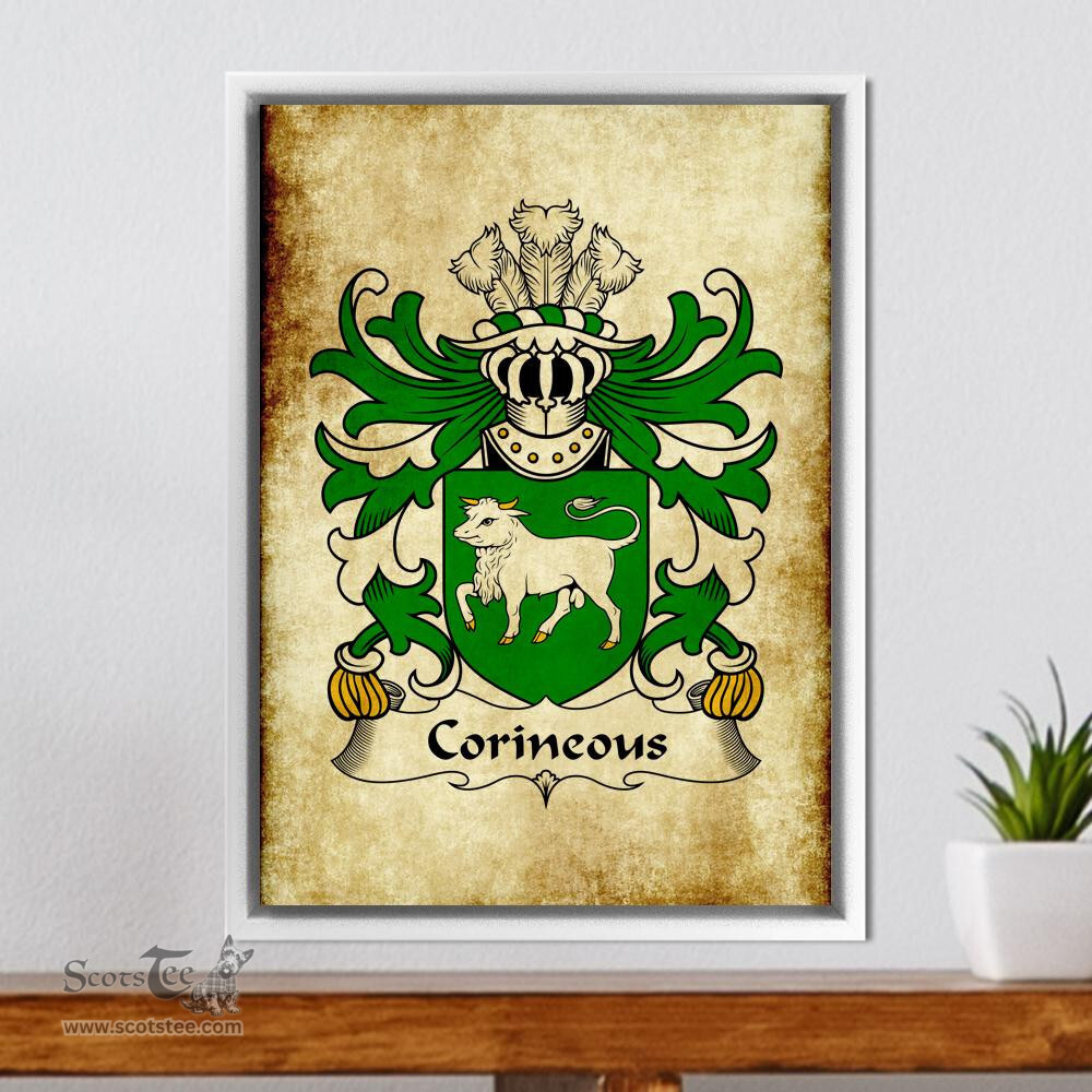 ScotsTee Shop Welsh Corineous (Duke of Cornwall, Companion of Brutus) Coat of Arms Family Crest Welsh Framed Canvas Print