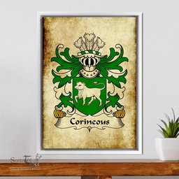 ScotsTee Shop Welsh Corineous (Duke of Cornwall, Companion of Brutus) Coat of Arms Family Crest Welsh Framed Canvas Print