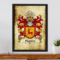 ScotsTee Shop Welsh Hopkin (DAVID- of Dan-y-graig, Swansea) Coat of Arms Family Crest Welsh Framed Canvas Print