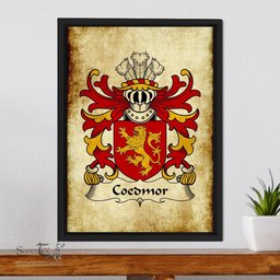 ScotsTee Shop Welsh Coedmor (Baron of, Cardiganshire) Coat of Arms Family Crest Welsh Framed Canvas Print