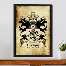 ScotsTee Shop Welsh Gwilym (AP DAFYDD-of Senghenydd, Glamorgan)Gwilym (AP DAFYDD-of Senghenydd, Glamorgan) Coat of Arms Family Crest Welsh Framed Canvas Print