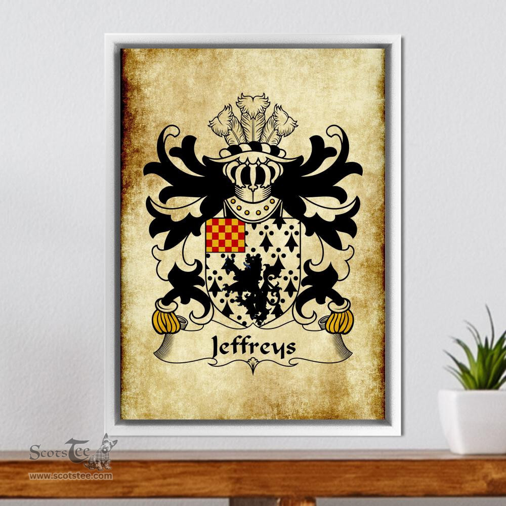 ScotsTee Shop Welsh Jeffreys (of Abercynrig, Breconshire) Coat of Arms Family Crest Welsh Framed Canvas Print