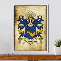 ScotsTee Shop Welsh Chambers (of Denbighshire) Coat of Arms Family Crest Welsh Framed Canvas Print