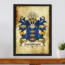 ScotsTee Shop Welsh Gwrtheyrn (GWRTHENEU, King of the Britons) Coat of Arms Family Crest Welsh Framed Canvas Print
