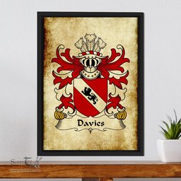 ScotsTee Shop Welsh Davies (Robert of Gwysanau, Flint) Coat of Arms Family Crest Welsh Framed Canvas Print