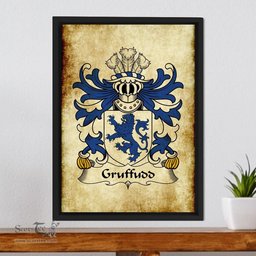 ScotsTee Shop Welsh Gruffudd (AP MADOG-of Nannau, Merionethshire) Coat of Arms Family Crest Welsh Framed Canvas Print