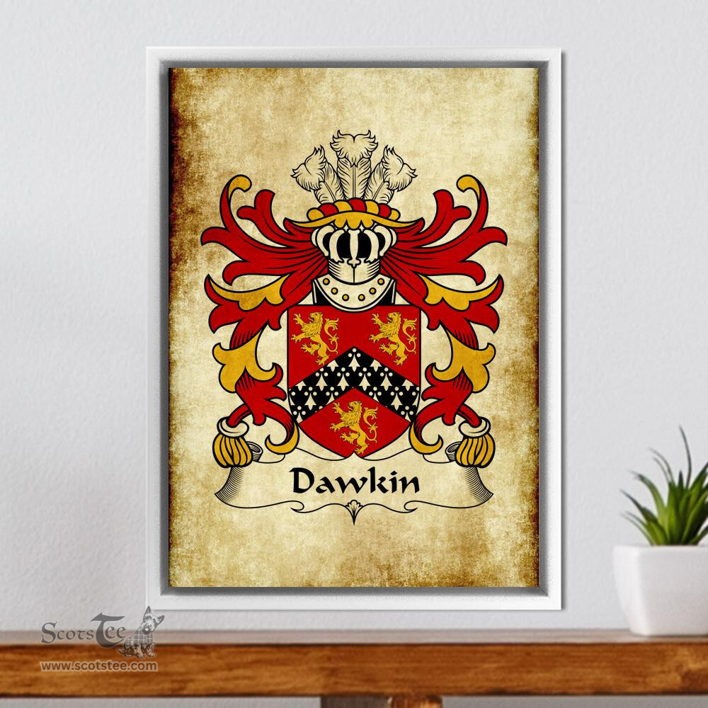 ScotsTee Shop Welsh Dawkin (of Abergavenny, Monmouthshire) Coat of Arms Family Crest Welsh Framed Canvas Print