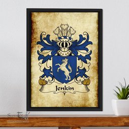 ScotsTee Shop Welsh Jenkin (AP RHYS AP GRUFFUDD) Coat of Arms Family Crest Welsh Framed Canvas Print