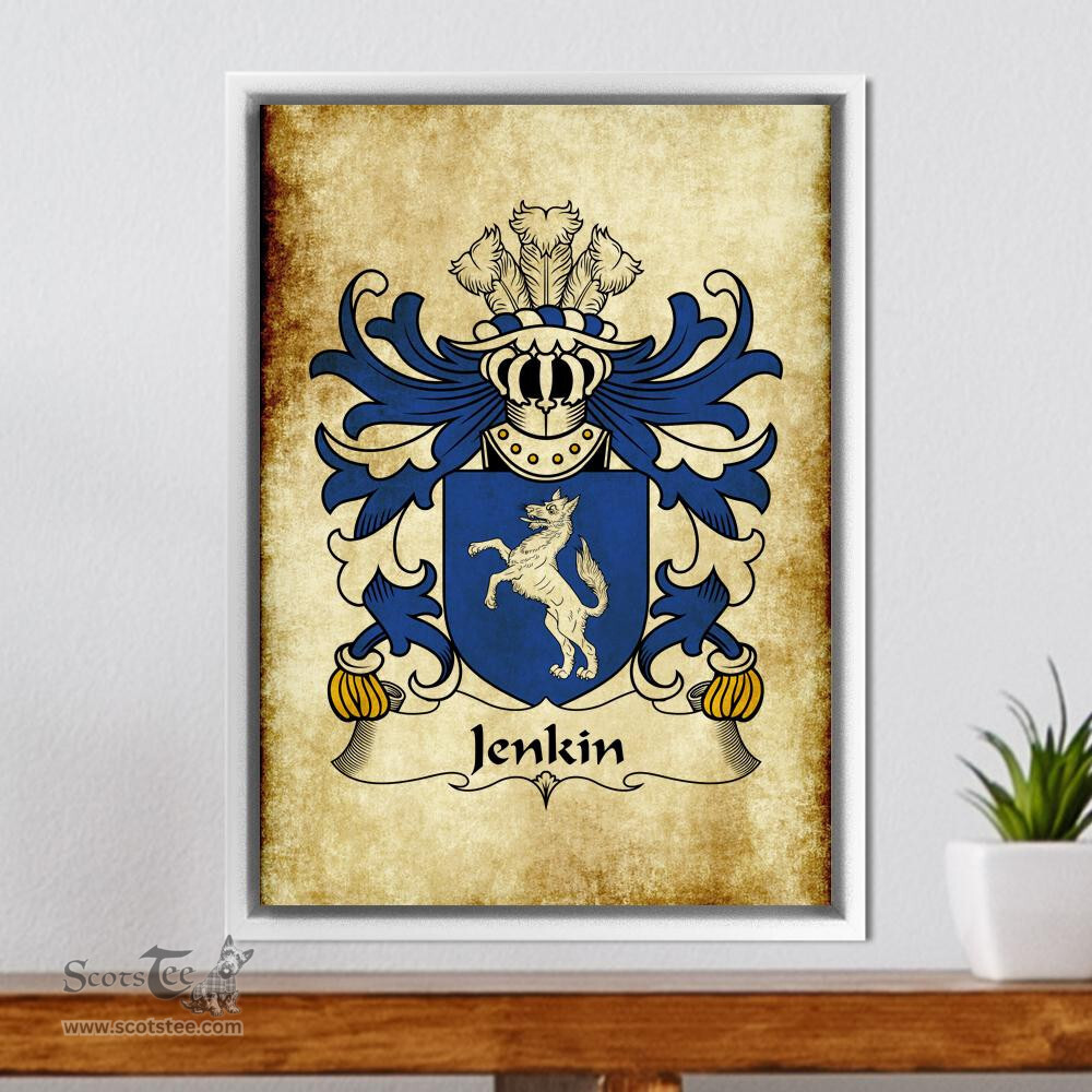 ScotsTee Shop Welsh Jenkin (AP RHYS AP GRUFFUDD) Coat of Arms Family Crest Welsh Framed Canvas Print