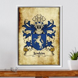 ScotsTee Shop Welsh Jenkin (AP RHYS AP GRUFFUDD) Coat of Arms Family Crest Welsh Framed Canvas Print