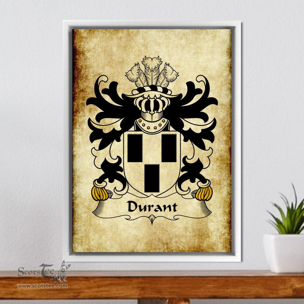 ScotsTee Shop Welsh Durant (of Redwick, Monmouthshire) Coat of Arms Family Crest Welsh Framed Canvas Print