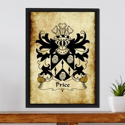 ScotsTee Shop Welsh Price (Sir John, of Brecon) Coat of Arms Family Crest Welsh Framed Canvas Print