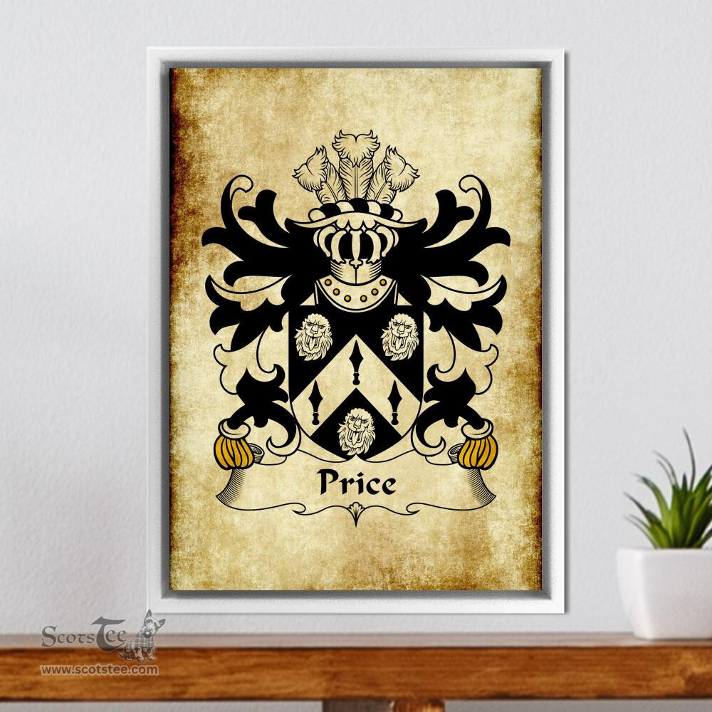 ScotsTee Shop Welsh Price (Sir John, of Brecon) Coat of Arms Family Crest Welsh Framed Canvas Print