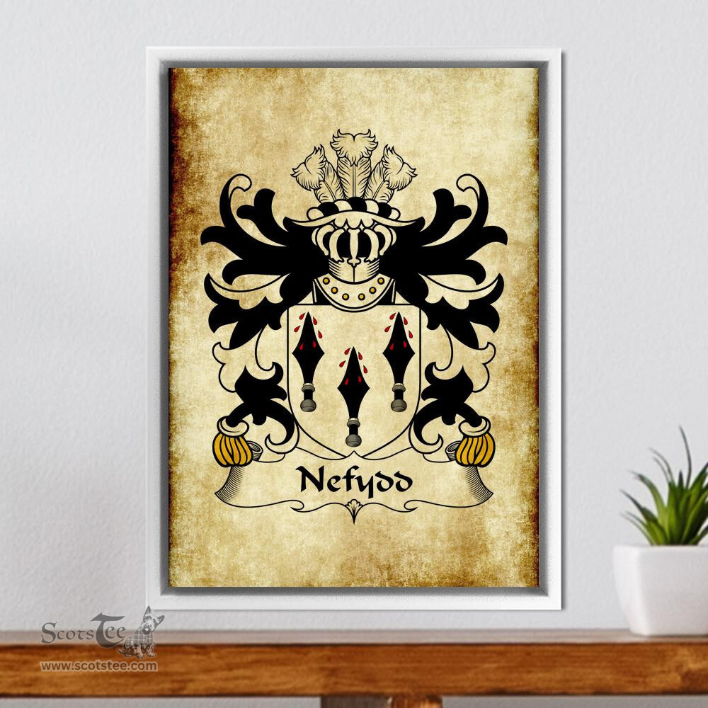 ScotsTee Shop Welsh Nefydd (HARDD, Caernarfonshire) Coat of Arms Family Crest Welsh Framed Canvas Print
