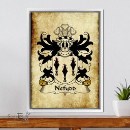 ScotsTee Shop Welsh Nefydd (HARDD, Caernarfonshire) Coat of Arms Family Crest Welsh Framed Canvas Print