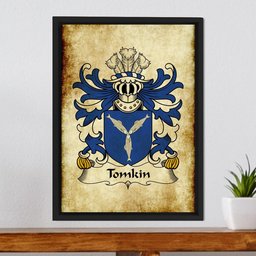 ScotsTee Shop Welsh Tomkin (of Shocklach, Cheshire) Coat of Arms Family Crest Welsh Framed Canvas Print
