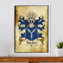 ScotsTee Shop Welsh Tomkin (of Shocklach, Cheshire) Coat of Arms Family Crest Welsh Framed Canvas Print