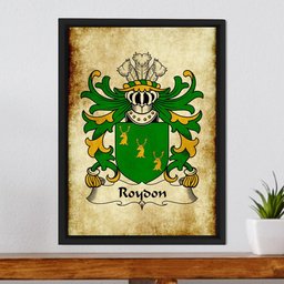 ScotsTee Shop Welsh Roydon (of Is-Coed, Denbighshire) Coat of Arms Family Crest Welsh Framed Canvas Print