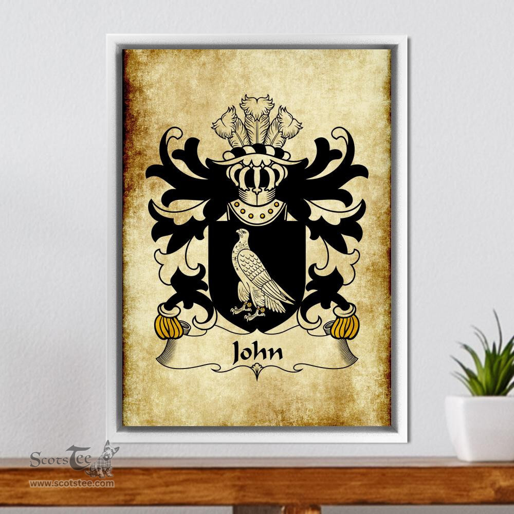 ScotsTee Shop Welsh John (AP HARRY AP LLYWELYN) Coat of Arms Family Crest Welsh Framed Canvas Print