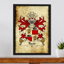 ScotsTee Shop Welsh Read (of Roche, Laugharne, Carmanthenshire) Coat of Arms Family Crest Welsh Framed Canvas Print