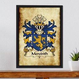 ScotsTee Shop Welsh Meredith (of Stansty, Denbighshire) Coat of Arms Family Crest Welsh Framed Canvas Print