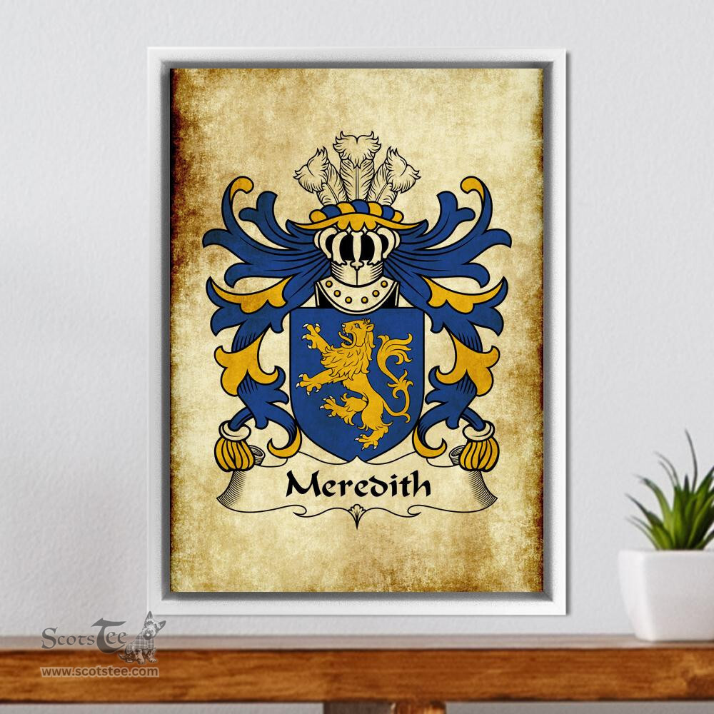 ScotsTee Shop Welsh Meredith (of Stansty, Denbighshire) Coat of Arms Family Crest Welsh Framed Canvas Print