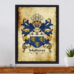 ScotsTee Shop Welsh Mathews (of Blodwel, Llanyblodwel, Shropshire) Coat of Arms Family Crest Welsh Framed Canvas Print