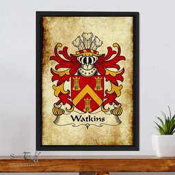 ScotsTee Shop Welsh Watkins (of Pembrokeshire) Coat of Arms Family Crest Welsh Framed Canvas Print