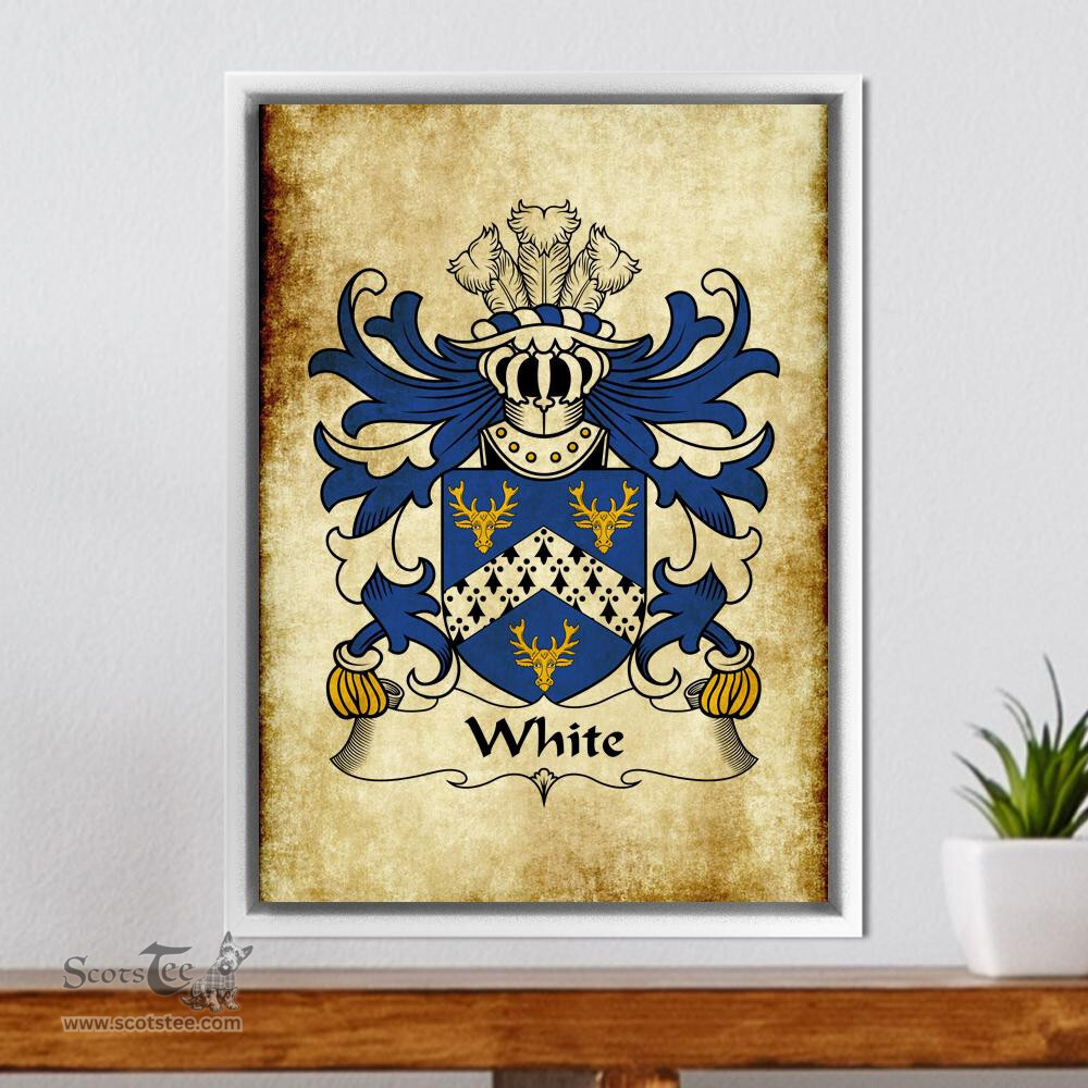 ScotsTee Shop Welsh White (of Tenby, Pembrokeshire) Coat of Arms Family Crest Welsh Framed Canvas Print
