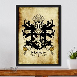 ScotsTee Shop Welsh Mathew (of Llandaff, Glamorganshire) Coat of Arms Family Crest Welsh Framed Canvas Print