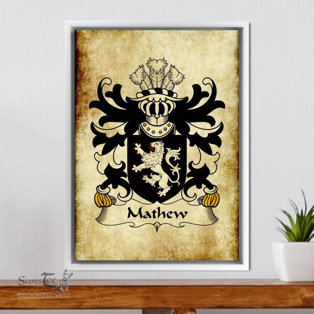 ScotsTee Shop Welsh Mathew (of Llandaff, Glamorganshire) Coat of Arms Family Crest Welsh Framed Canvas Print