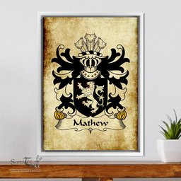 ScotsTee Shop Welsh Mathew (of Llandaff, Glamorganshire) Coat of Arms Family Crest Welsh Framed Canvas Print