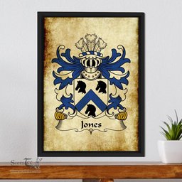 ScotsTee Shop Welsh Jones (of Castell-march, Llanengan) Coat of Arms Family Crest Welsh Framed Canvas Print