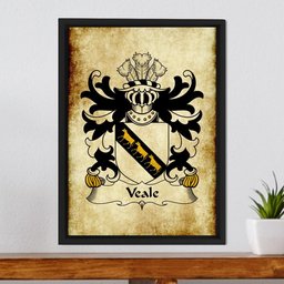 ScotsTee Shop Welsh Veale (of St. FaganÕs, Glamorganshire) Coat of Arms Family Crest Welsh Framed Canvas Print