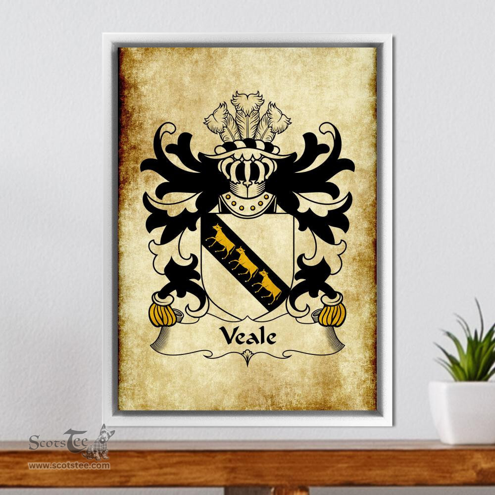 ScotsTee Shop Welsh Veale (of St. FaganÕs, Glamorganshire) Coat of Arms Family Crest Welsh Framed Canvas Print