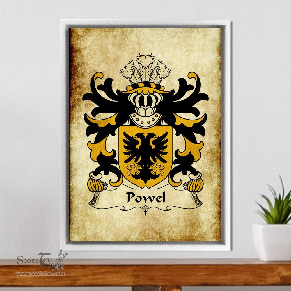 ScotsTee Shop Welsh Powel (of Llandow, Glamorganshire) Coat of Arms Family Crest Welsh Framed Canvas Print