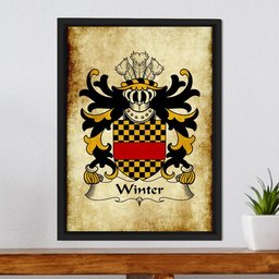 ScotsTee Shop Welsh Winter (of Llan-gain, Carmenthenshire) Coat of Arms Family Crest Welsh Framed Canvas Print