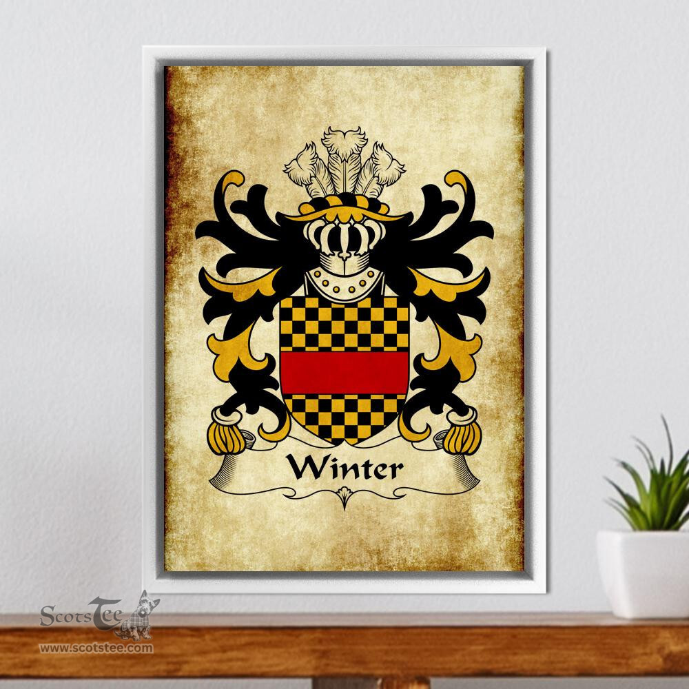 ScotsTee Shop Welsh Winter (of Llan-gain, Carmenthenshire) Coat of Arms Family Crest Welsh Framed Canvas Print